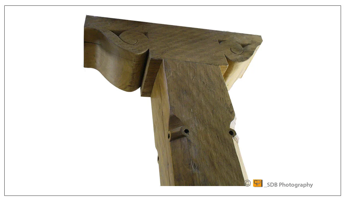 Hand craved music scroll English oak corbel