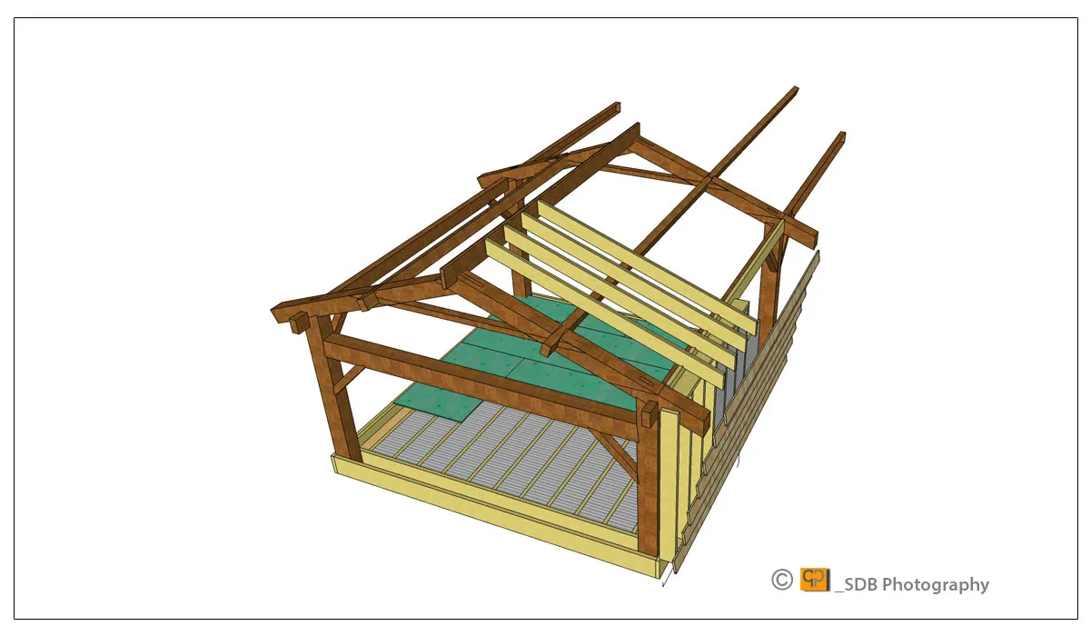 Another 3D graphics project of a section of beam construction for a barn
