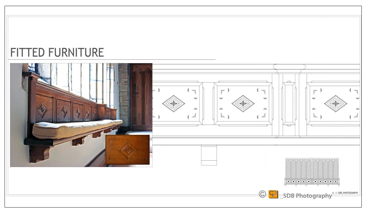 Window and window seat CAD design with inserted photo of the seat